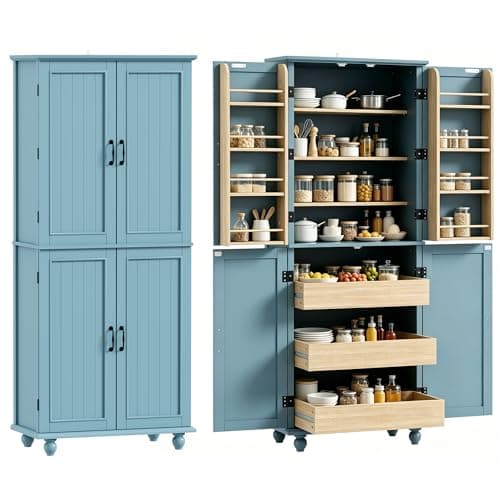 Scurrty Vintage Kitchen Pantry Cabinet with Door Shelves