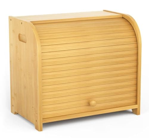 Bambition Bamboo Roll-Top Bread Box with Adjustable Shelf