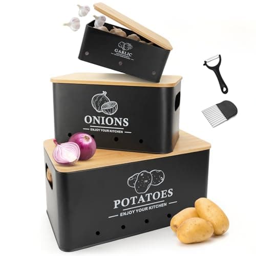 Dekosilave Metal Potato, Onion and Garlic Storage Set of 3