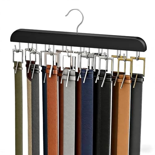 RESOVO Wooden Belt Hanger, 14 Metal Hooks