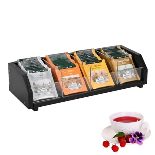 YGFRSTO Pine and Acrylic Tea Bag Box, 4 Compartments