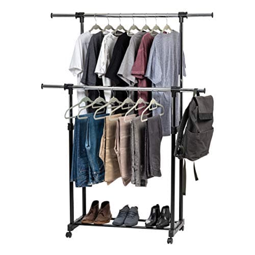 IRIS USA Portable Double-Rod Height-Adjustable Clothes Rack