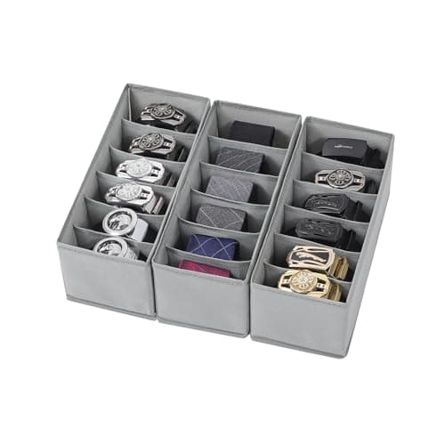 Coorganisers Fabric Belt and Tie Drawer Boxes, 3-Pack