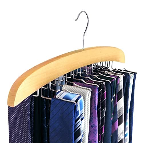 HANGERWORLD Wooden Tie Hanger, 24 Folding Hooks