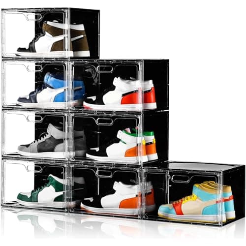 Amllas Large Stackable Shoe Boxes with Drop Side, 8-Pack