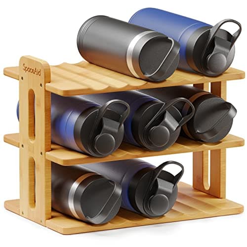 SpaceAid Bamboo Water Bottle Organizer with Labels