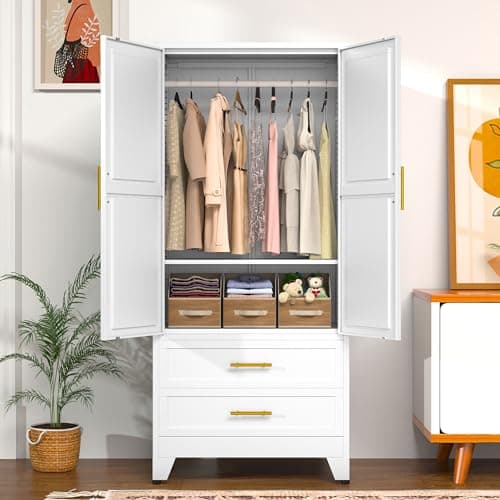 GAIOUS Metal Wardrobe Cabinet with Hanging Rod
