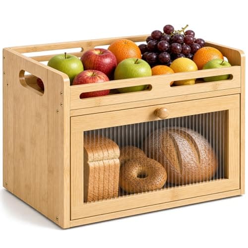 Coiesol Bamboo Bread Box with Top Shelf