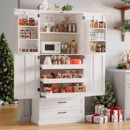ONBRILL 71 in Kitchen Pantry Cabinet, 3 Pull-Out Shelves